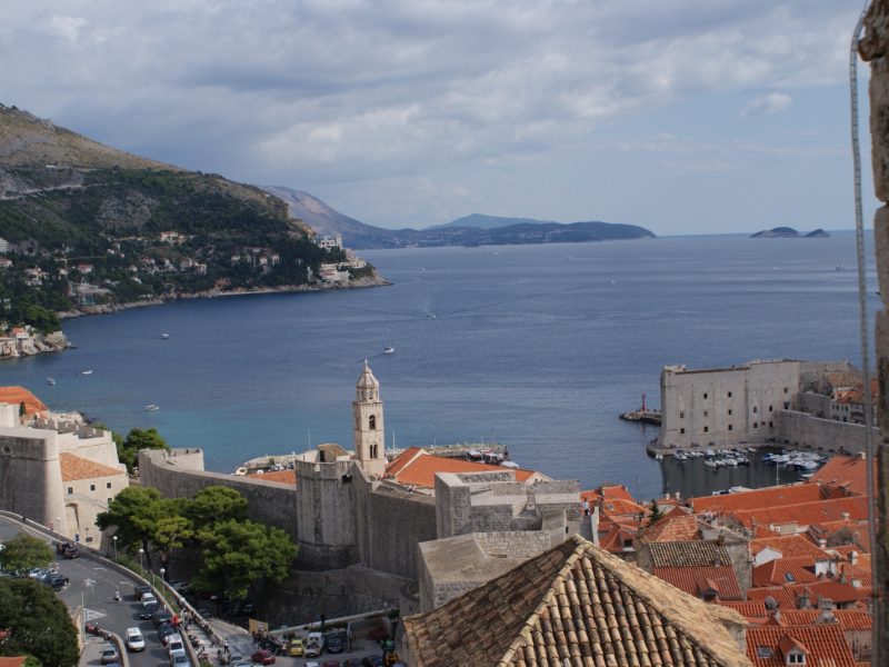 Red-tiled rooftops of Dubrovnik's Old Town seen from the city walls