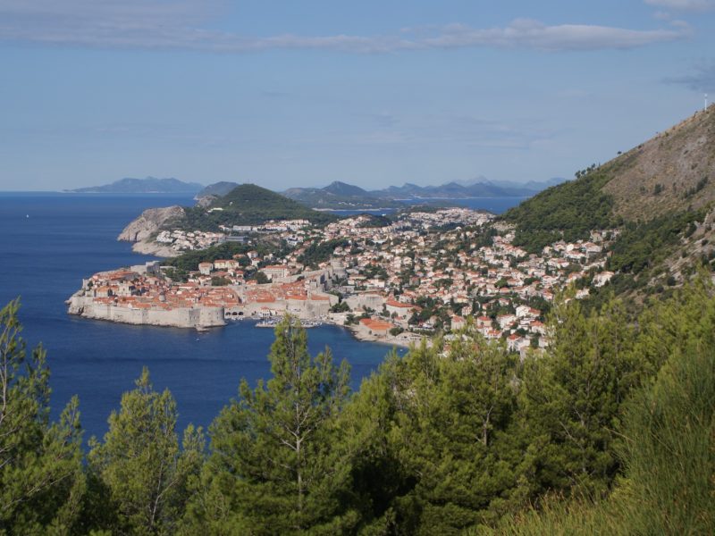 Panoramic view of Dubrovnik's peninsula and old town from a hillside viewpoint