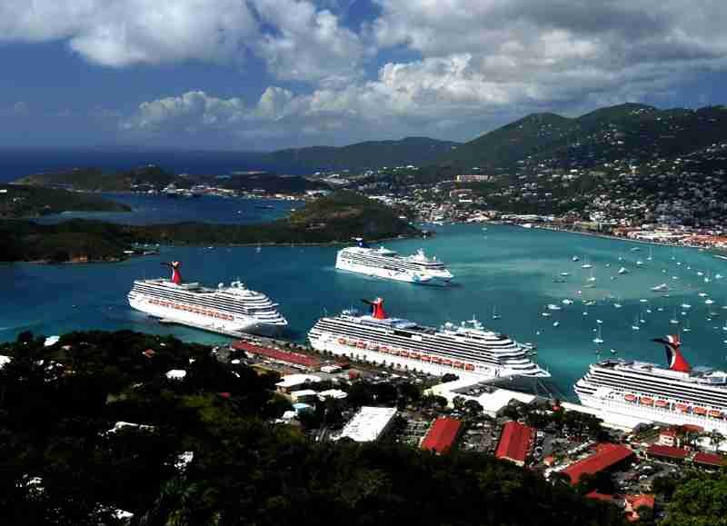 Cruise ships docked in tropical St. Thomas