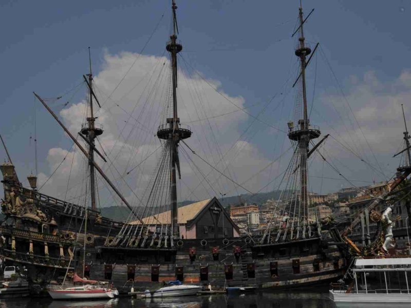Historic galleon ship docked in Genoa