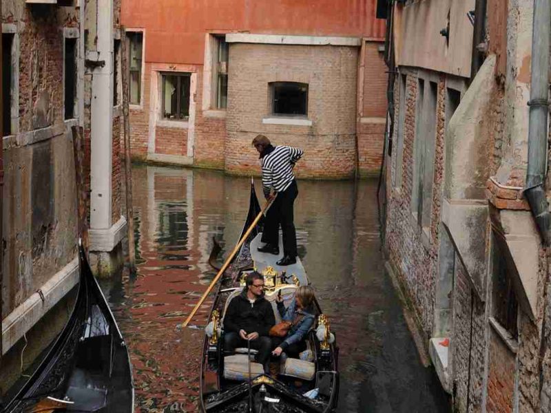 Gliding through a quiet Venice canal